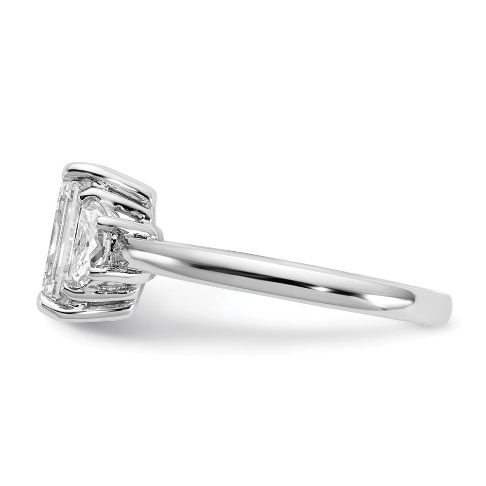 14K White Gold 2 1/2 carat Certified Lab Grown Diamond VS+ F+ Complete Emerald and Half Moon Three Stone Engagement Ring