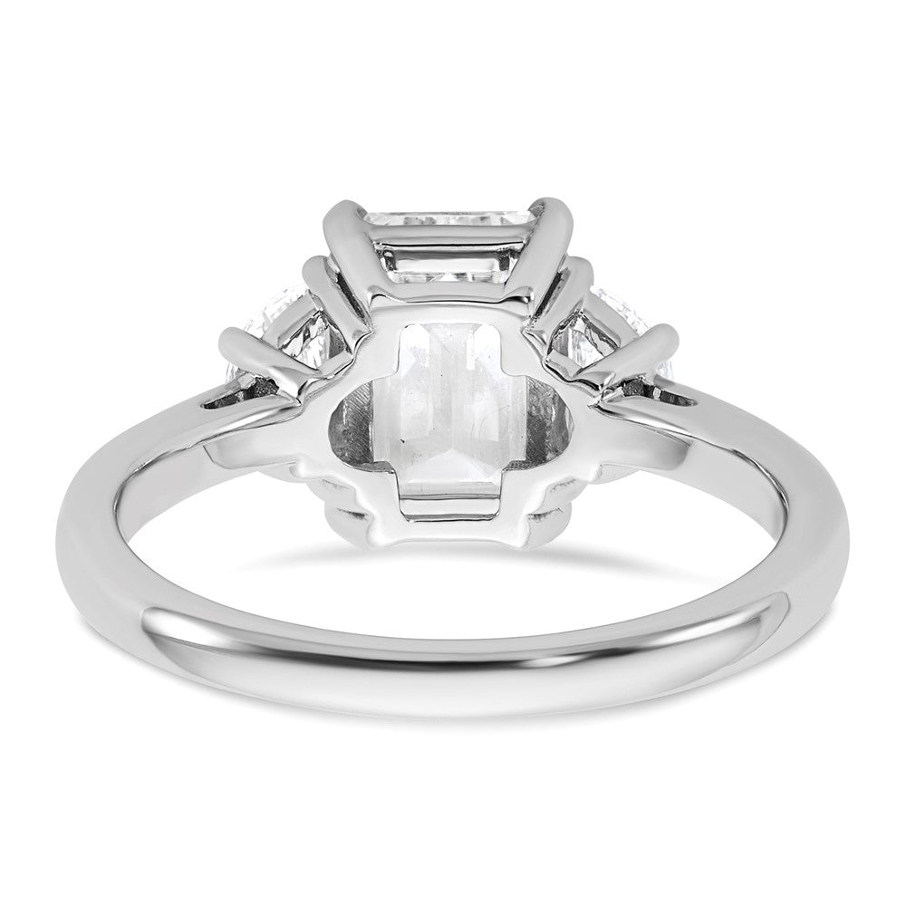 14K White Gold 1/2 carat Lab Grown Diamond VS+ F+ Semi Mount Emerald and Half Moon Three Stone Engagement Ring