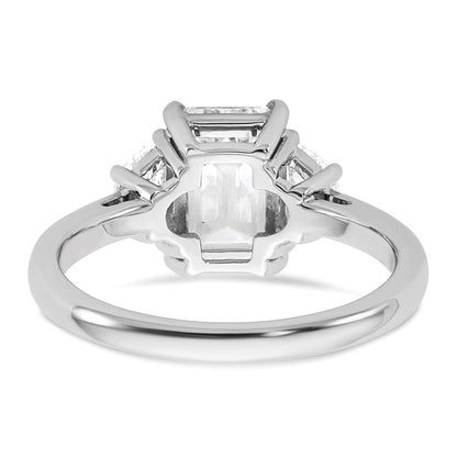 14K White Gold 1/2 carat Lab Grown Diamond VS+ F+ Semi Mount Emerald and Half Moon Three Stone Engagement Ring