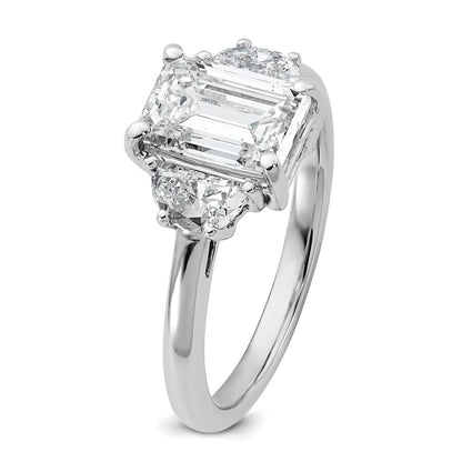 14K White Gold 2 1/2 carat Certified Lab Grown Diamond VS+ F+ Complete Emerald and Half Moon Three Stone Engagement Ring