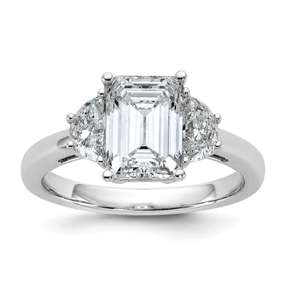14K White Gold 2 1/2 carat Certified Lab Grown Diamond VS/SI+ G+ Complete Emerald and Half Moon Three Stone Engagement Ring