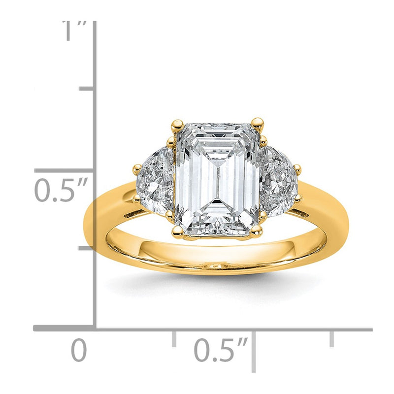 14K Yellow Gold 2 1/2 carat Certified Lab Grown Diamond VS/SI+ G+ Complete Emerald and Half Moon Three Stone Engagement Ring