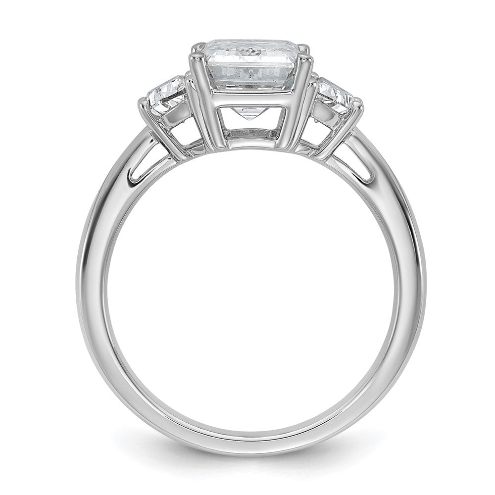 14K White Gold 5/8 carat Lab Grown Diamond VS/SI+ G+ Semi Mount Emerald and Half Moon Three Stone Engagement Ring