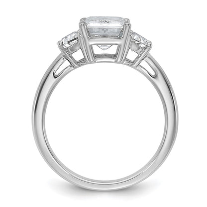 14K White Gold 5/8 carat Lab Grown Diamond VS/SI+ G+ Semi Mount Emerald and Half Moon Three Stone Engagement Ring