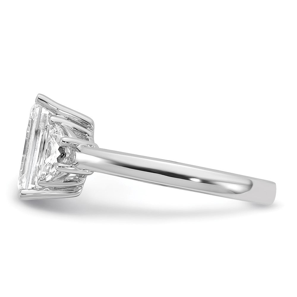 14K White Gold 3 1/8 carat Certified Lab Grown Diamond VS/SI+ G+ Complete Emerald and Half Moon Three Stone Engagement Ring