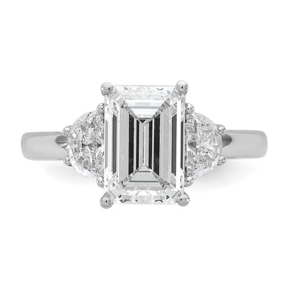 14K White Gold 5/8 carat Lab Grown Diamond VS/SI+ G+ Semi Mount Emerald and Half Moon Three Stone Engagement Ring
