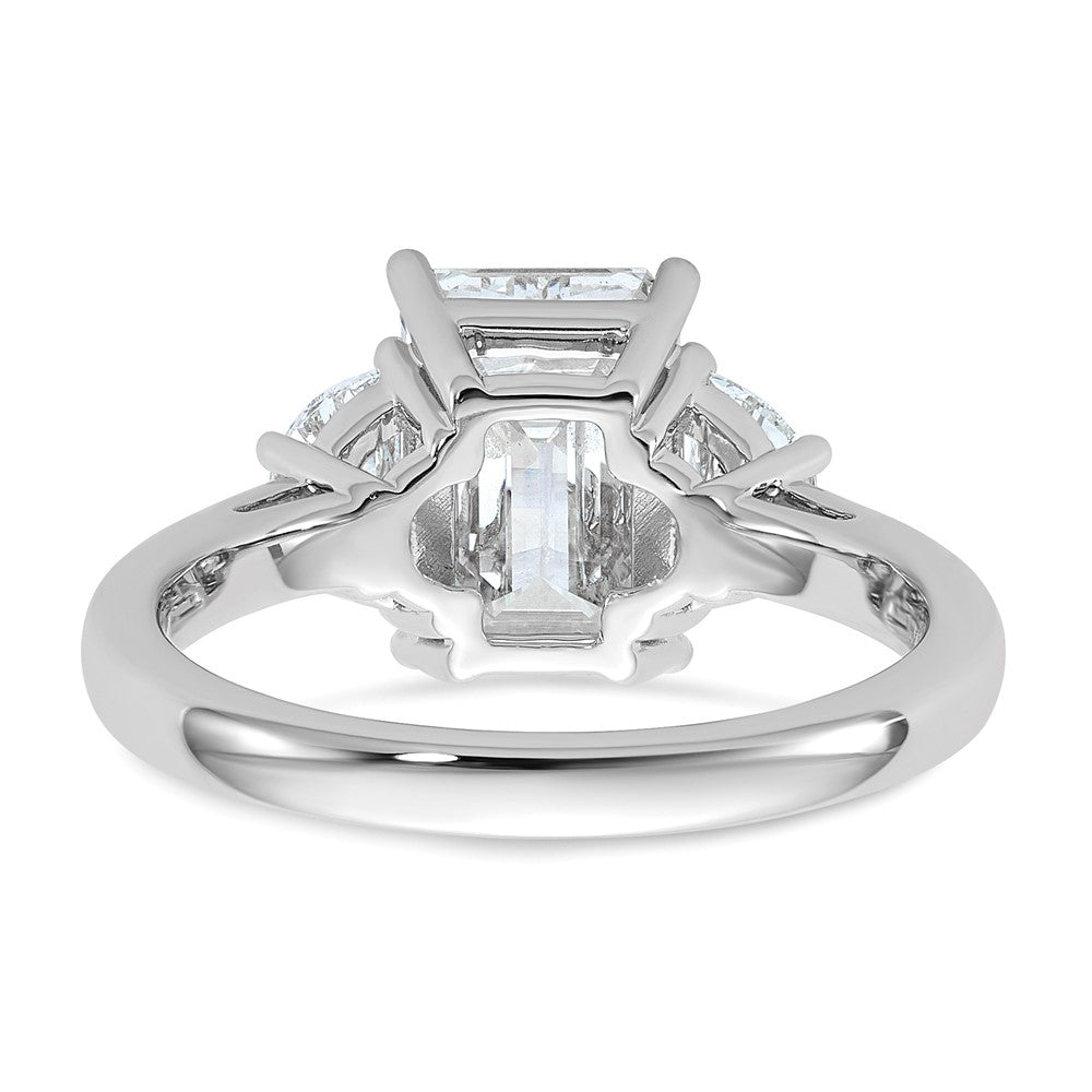 14K White Gold 5/8 carat Lab Grown Diamond VS/SI+ G+ Semi Mount Emerald and Half Moon Three Stone Engagement Ring