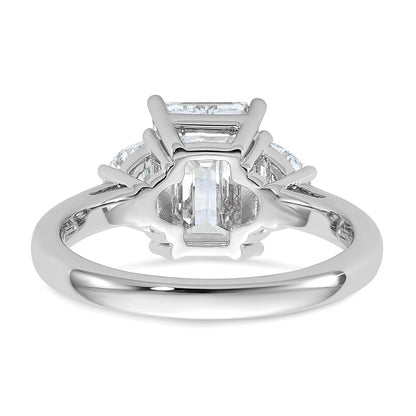 14K White Gold 5/8 carat Lab Grown Diamond VS/SI+ G+ Semi Mount Emerald and Half Moon Three Stone Engagement Ring