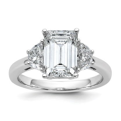 14K White Gold 5/8 carat Lab Grown Diamond VS/SI+ G+ Semi Mount Emerald and Half Moon Three Stone Engagement Ring