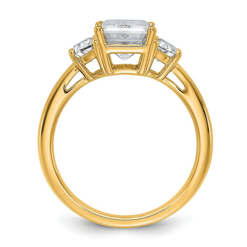 14K Yellow Gold 5/8 carat Lab Grown Diamond VS/SI+ G+ Semi Mount Emerald and Half Moon Three Stone Engagement Ring