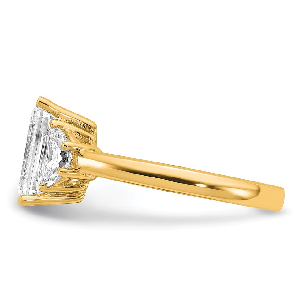 14K Yellow Gold 3 1/8 carat Certified Lab Grown Diamond VS/SI+ G+ Complete Emerald and Half Moon Three Stone Engagement Ring
