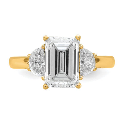 14K Yellow Gold 5/8 carat Lab Grown Diamond VS/SI+ G+ Semi Mount Emerald and Half Moon Three Stone Engagement Ring