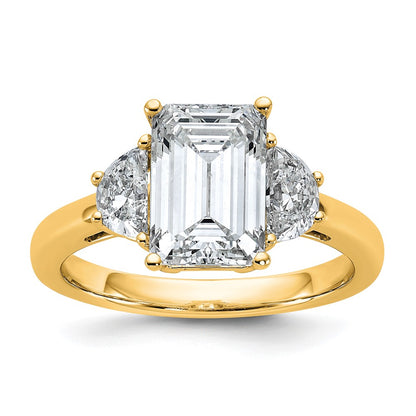 14K Yellow Gold 3 1/8 carat Certified Lab Grown Diamond VS+ F+ Complete Emerald and Half Moon Three Stone Engagement Ring