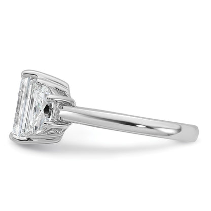 14K White Gold 1 carat Lab Grown Diamond VS/SI+ G+ Semi Mount Emerald and Half Moon Three Stone Engagement Ring