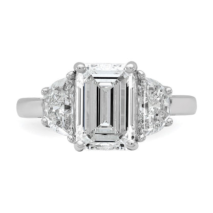 14K White Gold 4 carat Certified Lab Grown Diamond VS+ F+ Complete Emerald and Half Moon Three Stone Engagement Ring