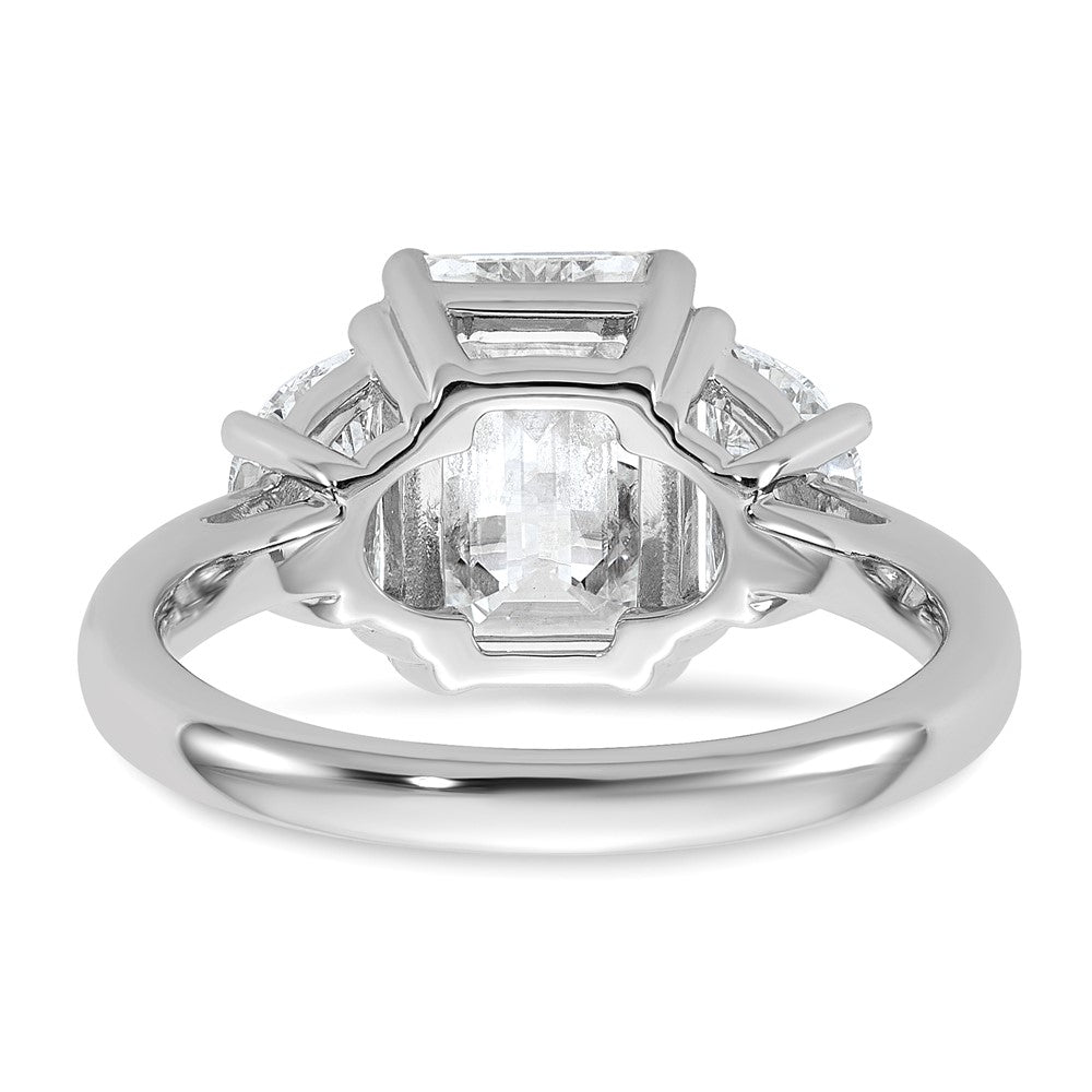 14K White Gold 1 carat Lab Grown Diamond VS+ F+ Semi Mount Emerald and Half Moon Three Stone Engagement Ring