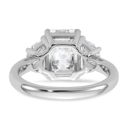14K White Gold 1 carat Lab Grown Diamond VS+ F+ Semi Mount Emerald and Half Moon Three Stone Engagement Ring