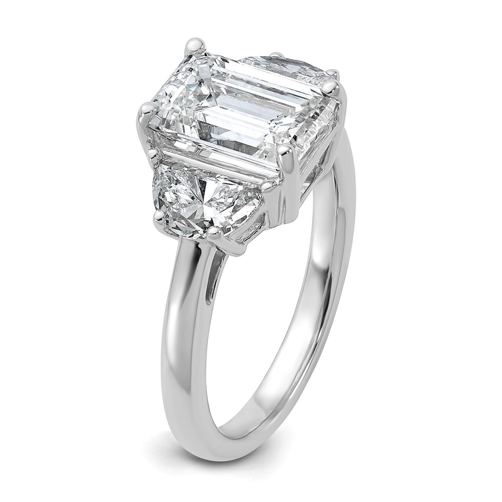 14K White Gold 4 carat Certified Lab Grown Diamond VS/SI+ G+ Complete Emerald and Half Moon Three Stone Engagement Ring