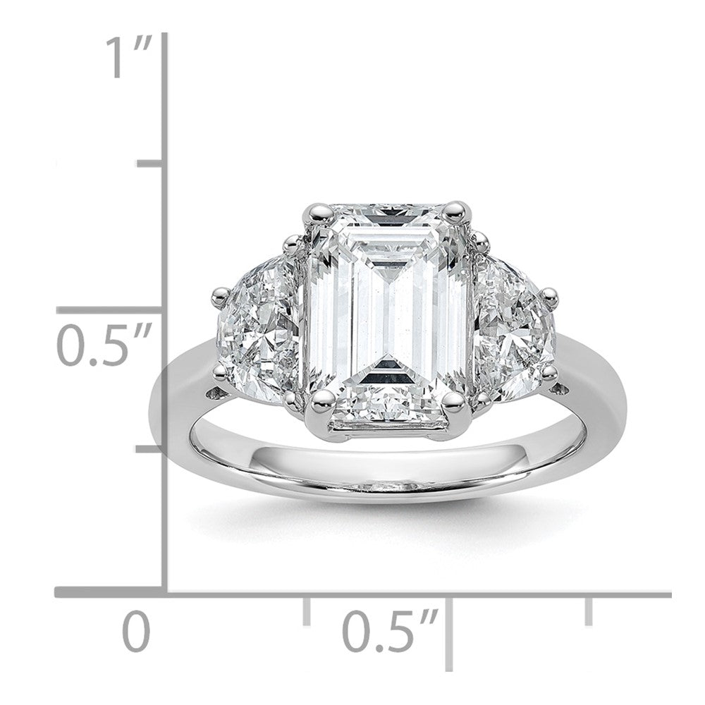 14K White Gold 4 carat Certified Lab Grown Diamond VS/SI+ G+ Complete Emerald and Half Moon Three Stone Engagement Ring