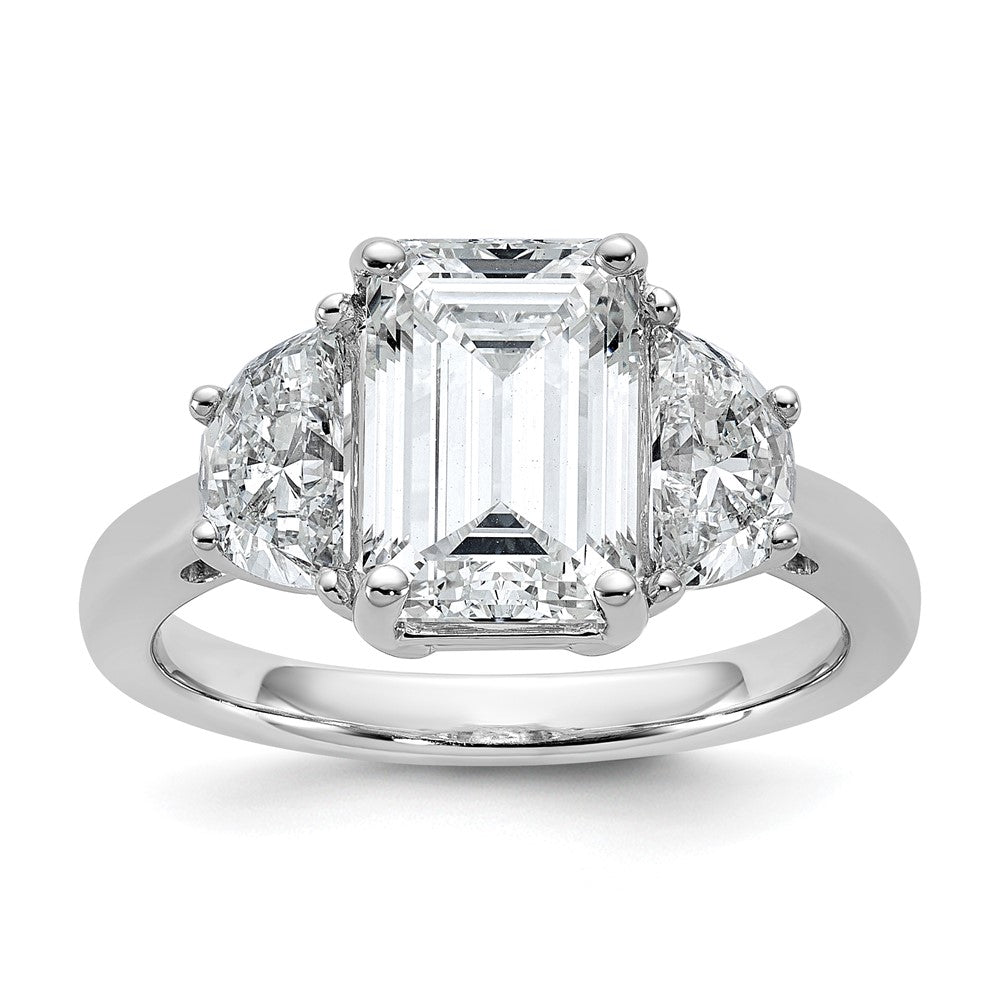 14K White Gold 4 carat Certified Lab Grown Diamond VS/SI+ G+ Complete Emerald and Half Moon Three Stone Engagement Ring