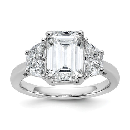 14K White Gold 4 carat Certified Lab Grown Diamond VS/SI+ G+ Complete Emerald and Half Moon Three Stone Engagement Ring