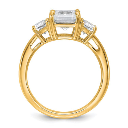 14K Yellow Gold 1 carat Lab Grown Diamond VS+ F+ Semi Mount Emerald and Half Moon Three Stone Engagement Ring