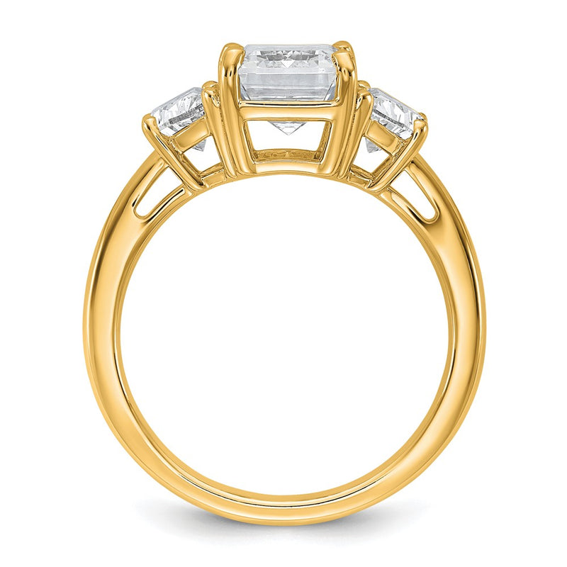 14K Yellow Gold 1 carat Lab Grown Diamond VS+ F+ Semi Mount Emerald and Half Moon Three Stone Engagement Ring