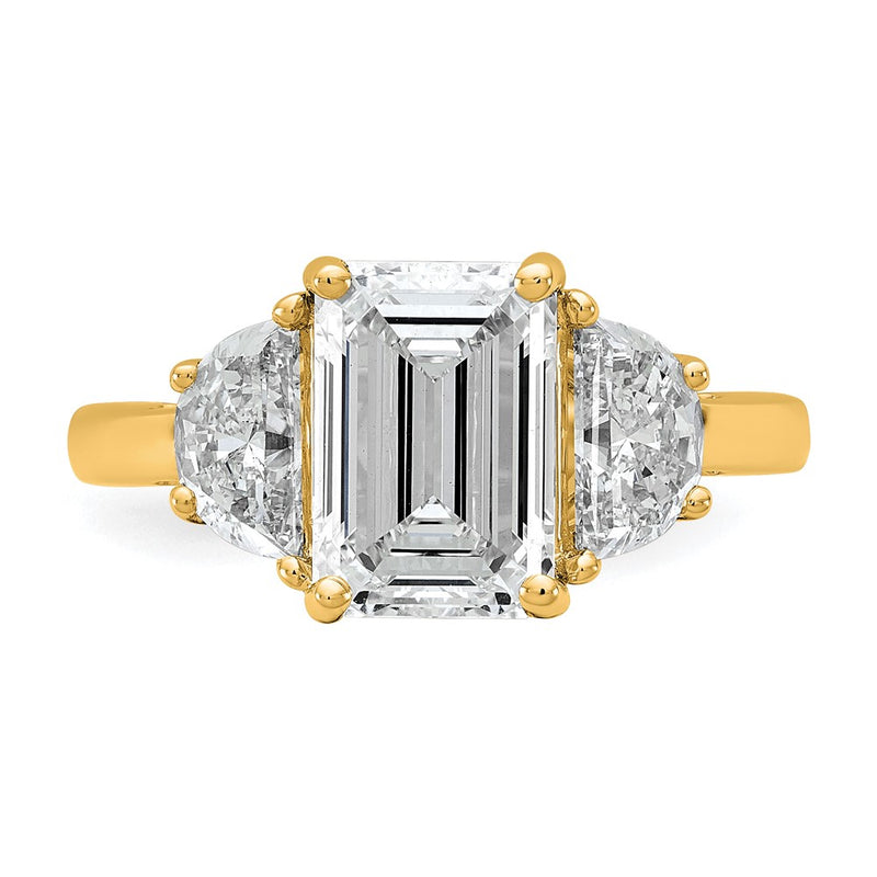 14K Yellow Gold 4 carat Certified Lab Grown Diamond VS/SI+ G+ Complete Emerald and Half Moon Three Stone Engagement Ring