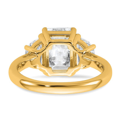 14K Yellow Gold 1 carat Lab Grown Diamond VS/SI+ G+ Semi Mount Emerald and Half Moon Three Stone Engagement Ring