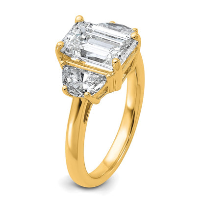 14K Yellow Gold 1 carat Lab Grown Diamond VS/SI+ G+ Semi Mount Emerald and Half Moon Three Stone Engagement Ring