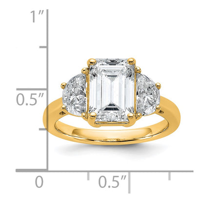 14K Yellow Gold 4 carat Certified Lab Grown Diamond VS+ F+ Complete Emerald and Half Moon Three Stone Engagement Ring