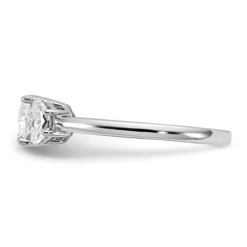 14K White Gold 3/8 carat Lab Grown Diamond VS+ F+ Half Moon and 1 carat Cushion Center Semi Mount Three Stone Engagement Ring