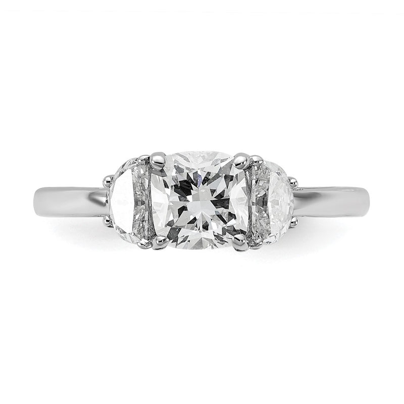 14K White Gold 3/8 carat Lab Grown Diamond VS+ F+ Half Moon and 1 carat Cushion Center Semi Mount Three Stone Engagement Ring