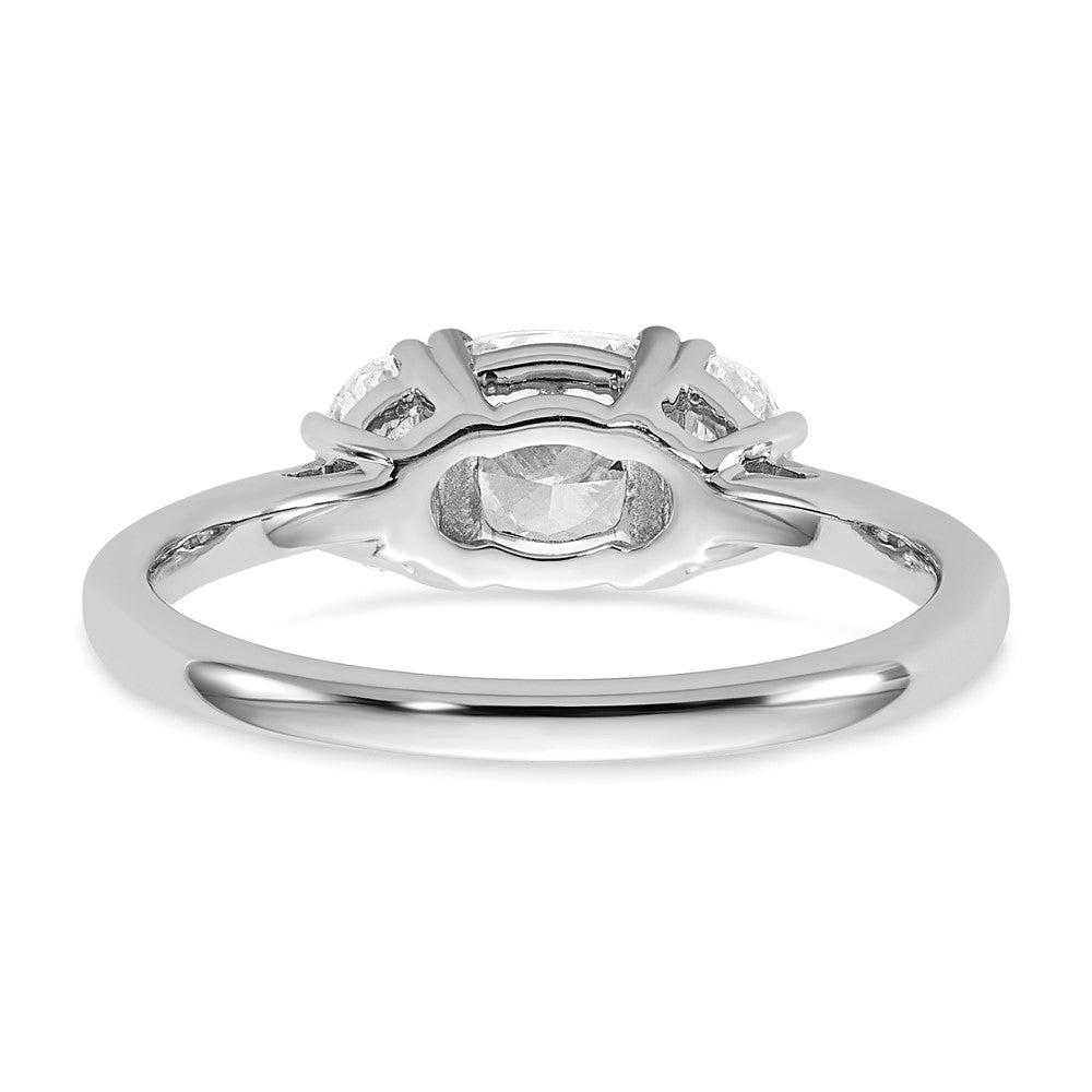 14K White Gold 3/8 carat Lab Grown Diamond VS/SI+ G+ Half Moon and 1 carat Cushion Center Semi Mount Three Stone Engagement Ring