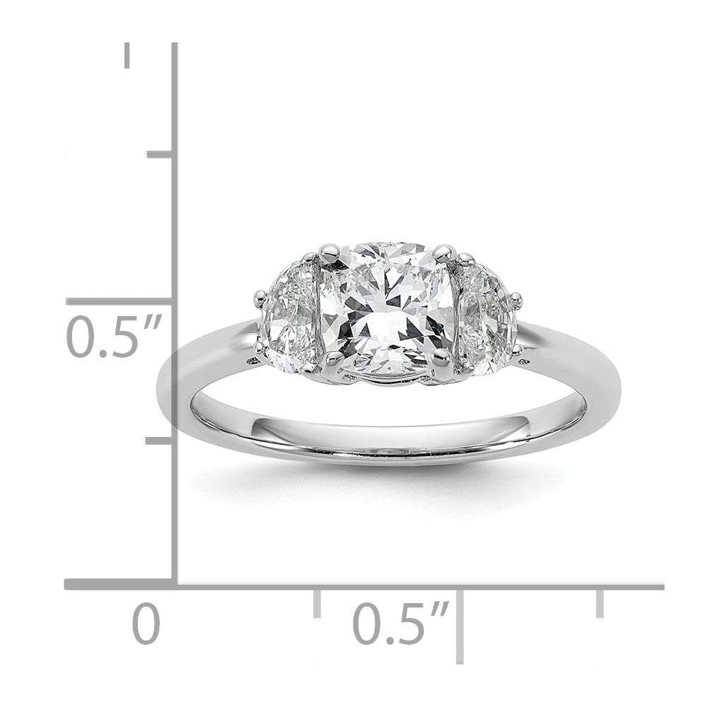 14K White Gold 1 3/8 carat Certified Lab Grown Diamond VS+ F+ Complete Cushion and Half Moon Three Stone Engagement Ring