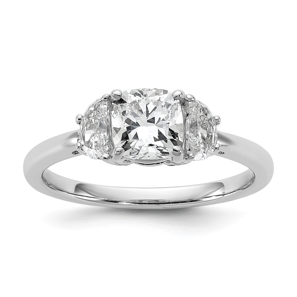 14K White Gold 1 3/8 carat Certified Lab Grown Diamond VS+ F+ Complete Cushion and Half Moon Three Stone Engagement Ring