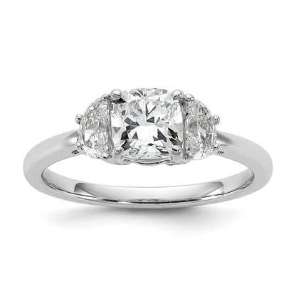 14K White Gold 1 3/8 carat Certified Lab Grown Diamond VS+ F+ Complete Cushion and Half Moon Three Stone Engagement Ring