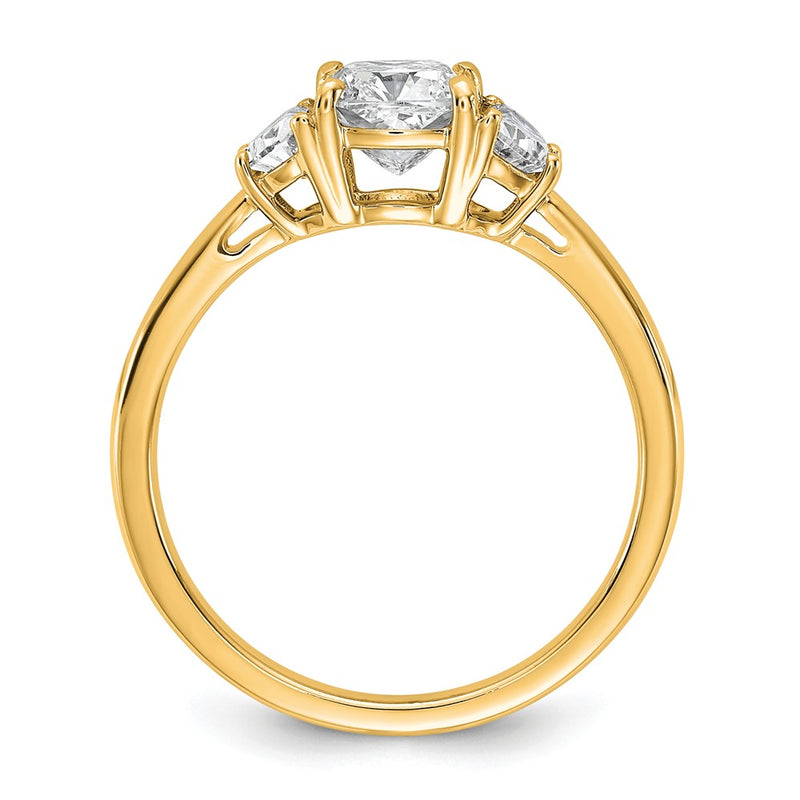 14K Yellow Gold 1 3/8 carat Certified Lab Grown Diamond VS/SI+ G+ Complete Cushion and Half Moon Three Stone Engagement Ring