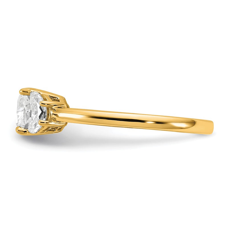 14K Yellow Gold 1 3/8 carat Certified Lab Grown Diamond VS/SI+ G+ Complete Cushion and Half Moon Three Stone Engagement Ring