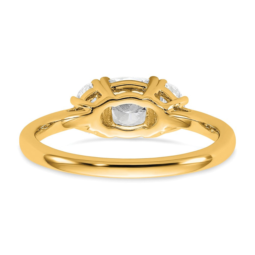 14K Yellow Gold 3/8 carat Lab Grown Diamond VS/SI+ G+ Half Moon and 1 carat Cushion Center Semi Mount Three Stone Engagement Ring