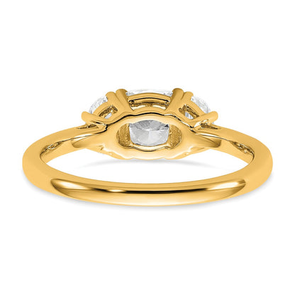 14K Yellow Gold 3/8 carat Lab Grown Diamond VS/SI+ G+ Half Moon and 1 carat Cushion Center Semi Mount Three Stone Engagement Ring