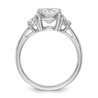 14K White Gold 1/2 carat Lab Grown Diamond VS+ F+ Half Moon and 2 carat Cushion Center Semi Mount Three Stone Engagement Ring
