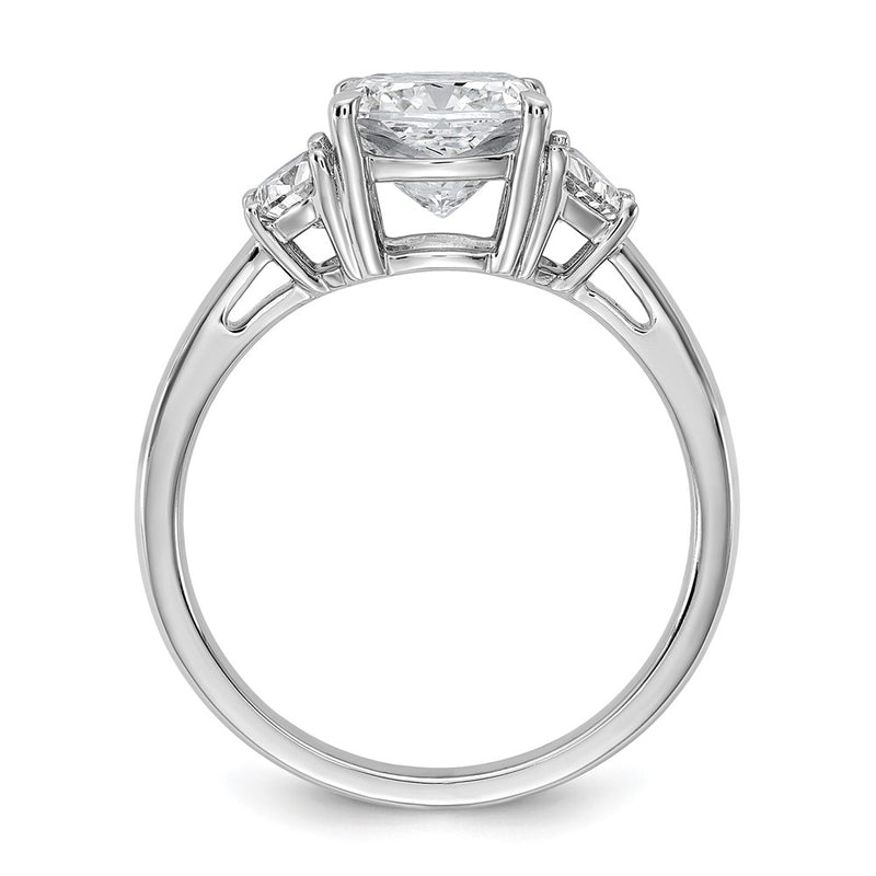 14K White Gold 1/2 carat Lab Grown Diamond VS/SI+ G+ Half Moon and 2 carat Cushion Center Semi Mount Three Stone Engagement Ring