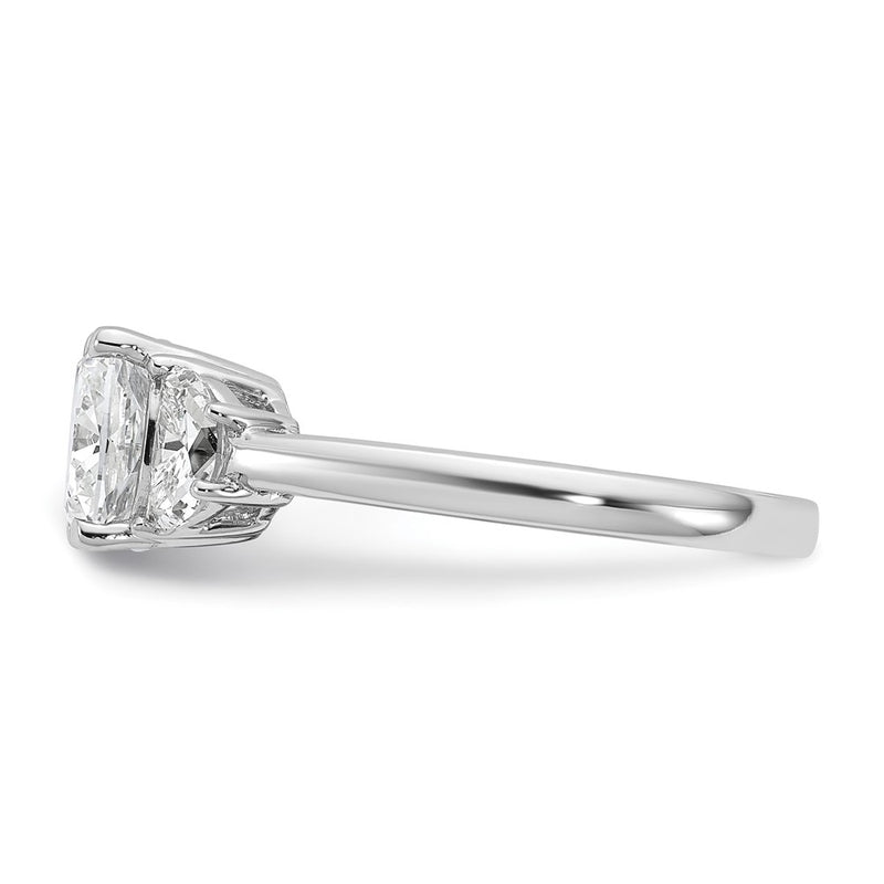 14K White Gold 2 1/2 carat Certified Lab Grown Diamond VS+ F+ Complete Cushion and Half Moon Three Stone Engagement Ring