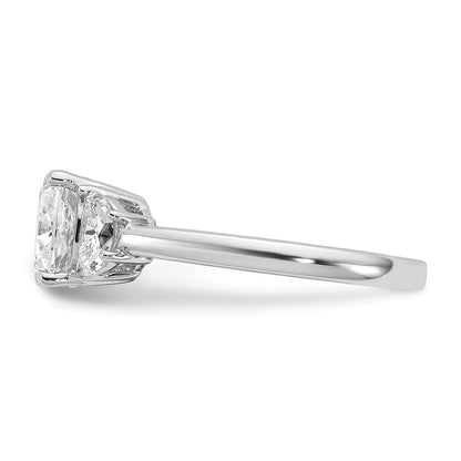 14K White Gold 1/2 carat Lab Grown Diamond VS/SI+ G+ Half Moon and 2 carat Cushion Center Semi Mount Three Stone Engagement Ring