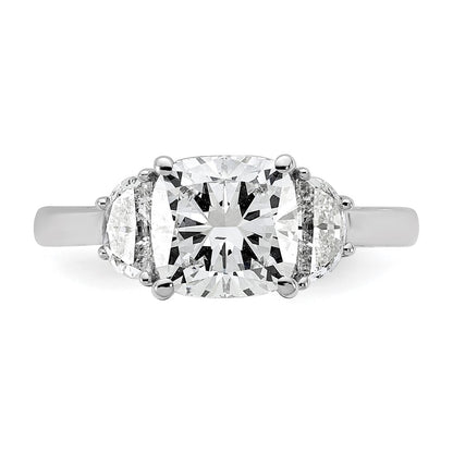 14K White Gold 2 1/2 carat Certified Lab Grown Diamond VS/SI+ G+ Complete Cushion and Half Moon Three Stone Engagement Ring
