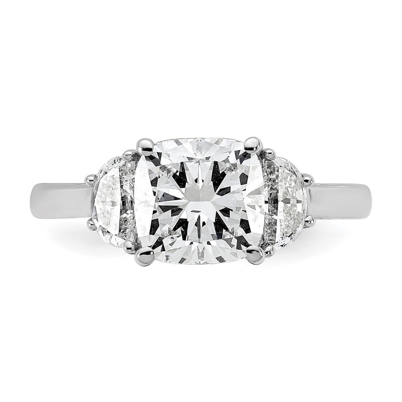 14K White Gold 2 1/2 carat Certified Lab Grown Diamond VS/SI+ G+ Complete Cushion and Half Moon Three Stone Engagement Ring