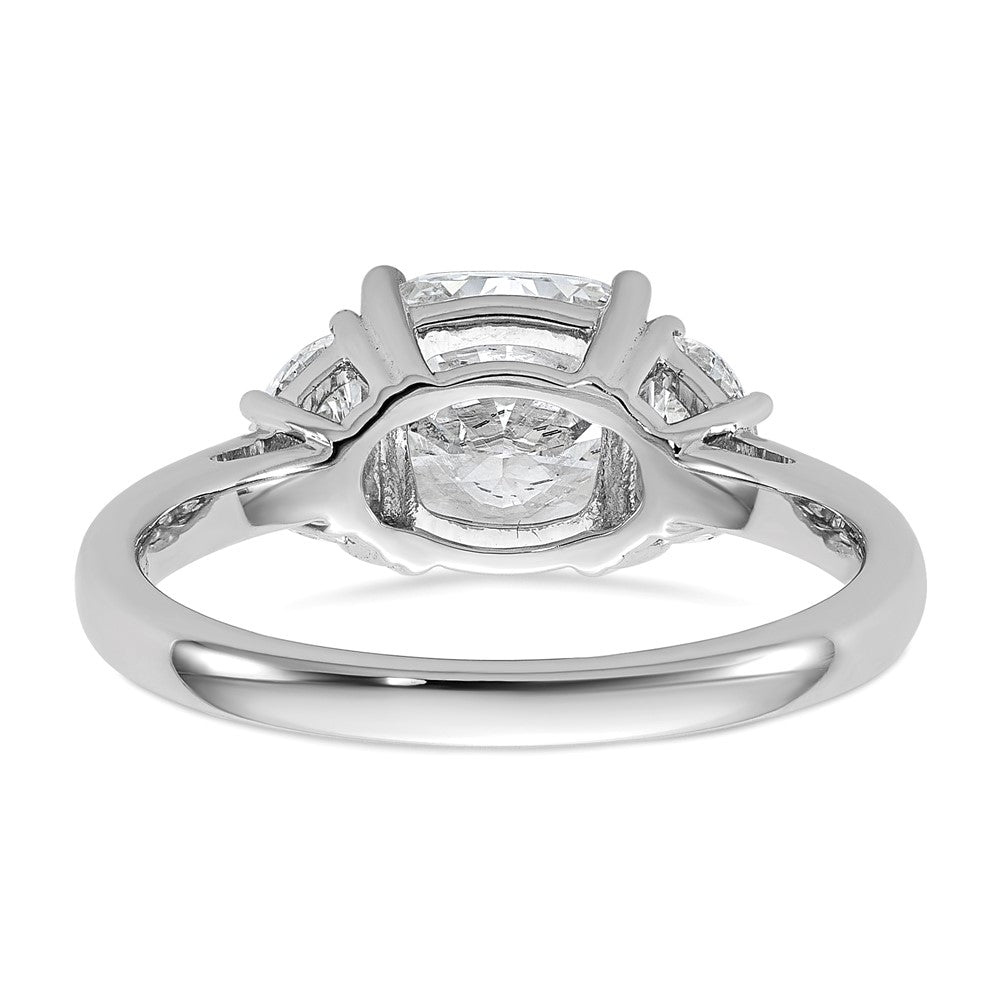 14K White Gold 2 1/2 carat Certified Lab Grown Diamond VS/SI+ G+ Complete Cushion and Half Moon Three Stone Engagement Ring