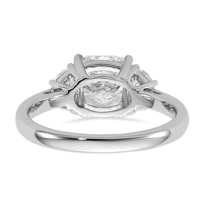 14K White Gold 2 1/2 carat Certified Lab Grown Diamond VS/SI+ G+ Complete Cushion and Half Moon Three Stone Engagement Ring
