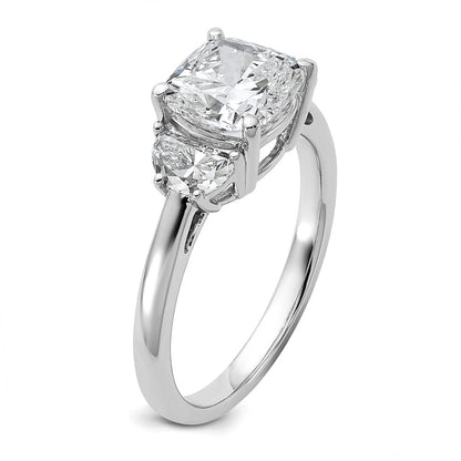 14K White Gold 2 1/2 carat Certified Lab Grown Diamond VS/SI+ G+ Complete Cushion and Half Moon Three Stone Engagement Ring